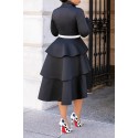 Lovely Sweet V Neck Flounce Design Black Knee Length Dress(Without Belt)
