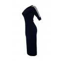 Lovely Beautiful Round Neck Striped Dark Blue Polyester Sheath Mid Calf Dress