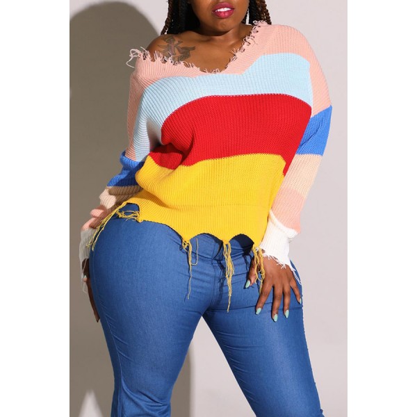 Lovely Casual Striped Multicolor Plus Size Sweater