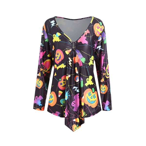Lovely Casual V Neck Printed Multicolor Plus Size Blouse