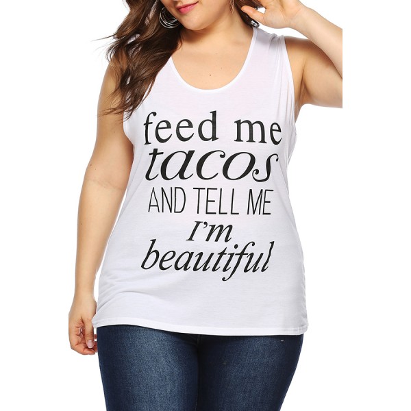 Lovely Casual Letters Printed Plus Size  White Cotton Blends T-shirt
