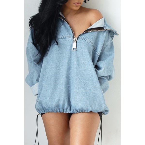 Lovely Casual Hooded Collar Blue Hoodies