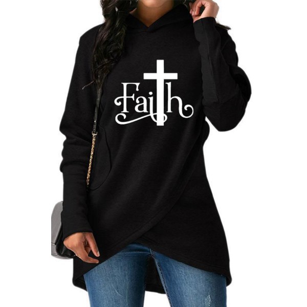 Lovely Casual Hooded Collar Letter Printed Black Hoodie