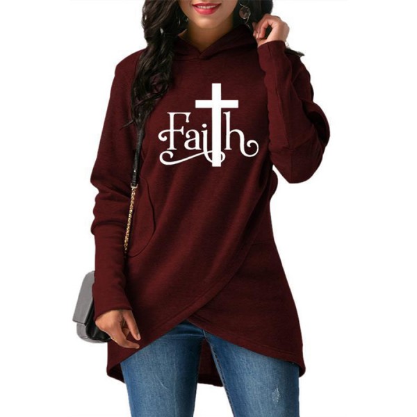 Lovely Casual Hooded Collar Letter Printed Wine Red Hoodie