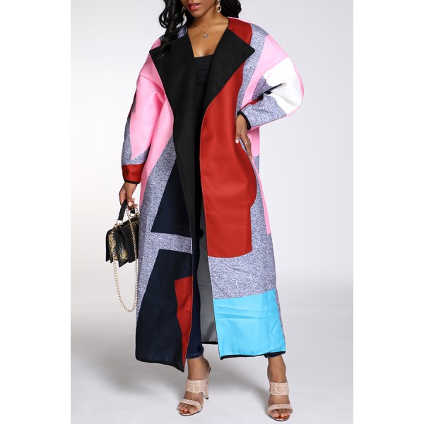 Lovely Casual Color-lump Patchwork Multicolor Trench Coat