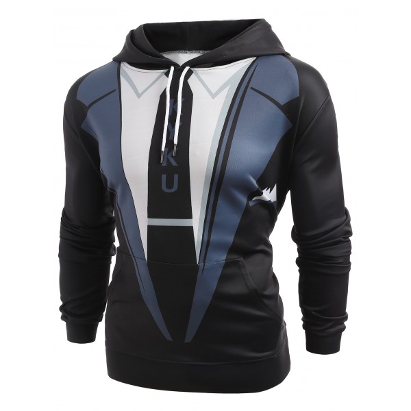 Faux Suit and Tie Print Pullover Hoodie - Black S