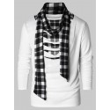 Checked Print Destroyed Scarf Collar T-shirt - White 2xl