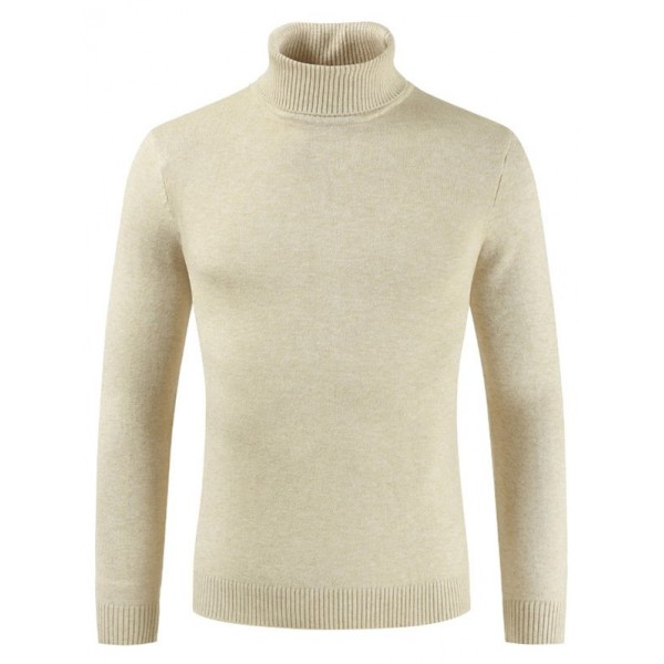 Leisure Solid Color Long Sleeve Cotton Sweater for Men - Beige Xl