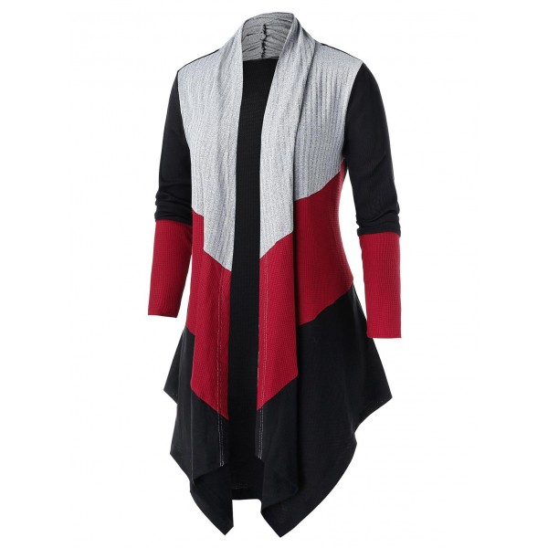 Plus Size Colorblock Open Asymmetrical Knit Cardigan -  4x