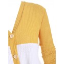 Knotted Colorblock Button Up V Neck Plus Size Cardigan - Yellow L