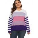 Plus Size Colorblock Stripe Sweater - Pink 1x